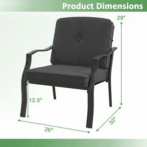 2 Pieces Patio Metal Chairs with Seat and Back Cushions for Yard-Black