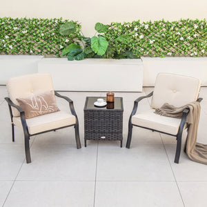2 Pieces Patio Metal Chairs with Seat and Back Cushions for Yard-Beige