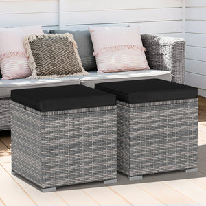 2 Pieces Patio Ottoman with Hidden Storage Space-Mix Grey-black