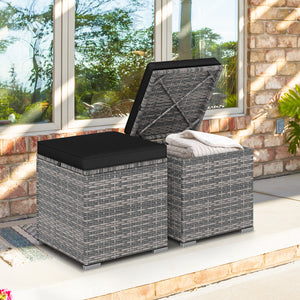 2 Pieces Patio Ottoman with Hidden Storage Space-Mix Grey-black