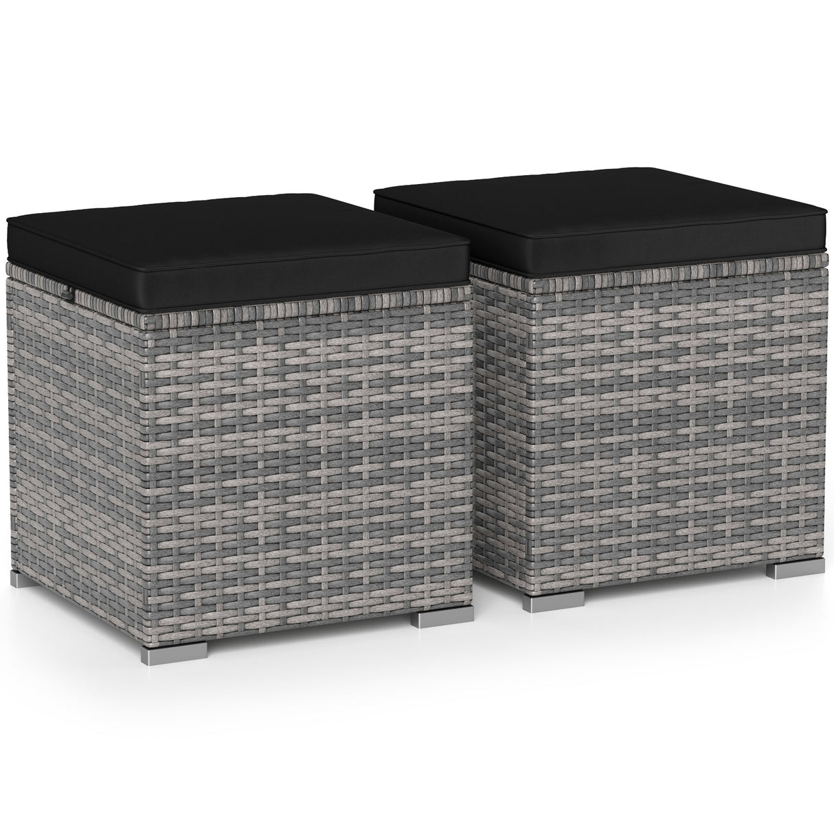 2 Pieces Patio Ottoman with Hidden Storage Space-Mix Grey-black