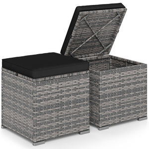 2 Pieces Patio Ottoman with Hidden Storage Space-Mix Grey-black