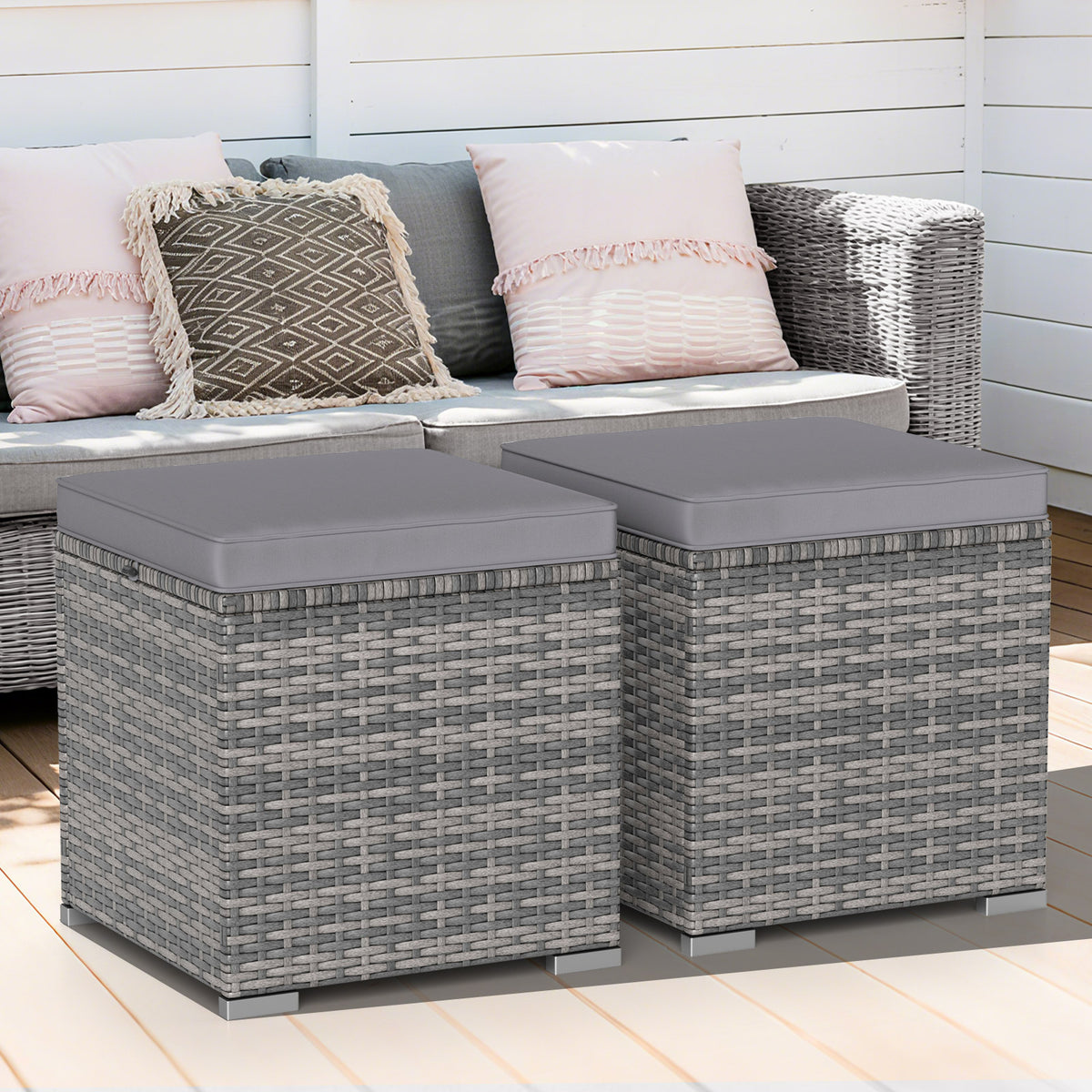 2 Pieces Patio Ottoman with Hidden Storage Space-Mix Grey-grey