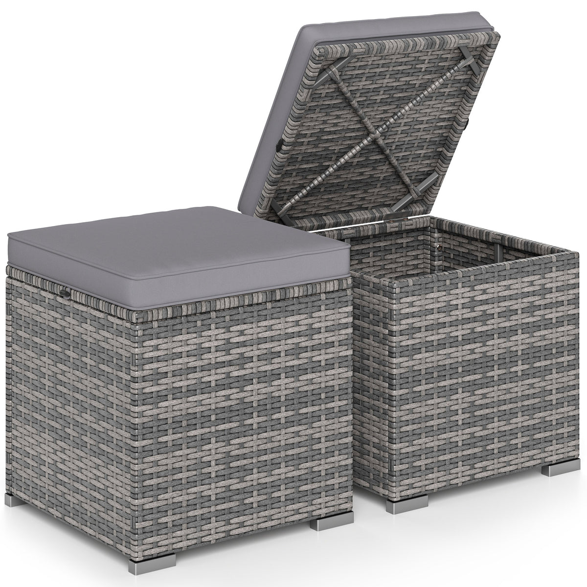 2 Pieces Patio Ottoman with Hidden Storage Space-Mix Grey-grey