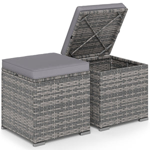 2 Pieces Patio Ottoman with Hidden Storage Space-Mix Grey-grey