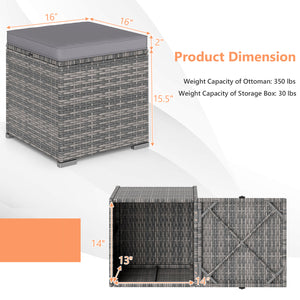 2 Pieces Patio Ottoman with Hidden Storage Space-Mix Grey-grey