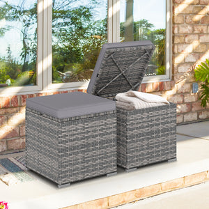 2 Pieces Patio Ottoman with Hidden Storage Space-Mix Grey-grey