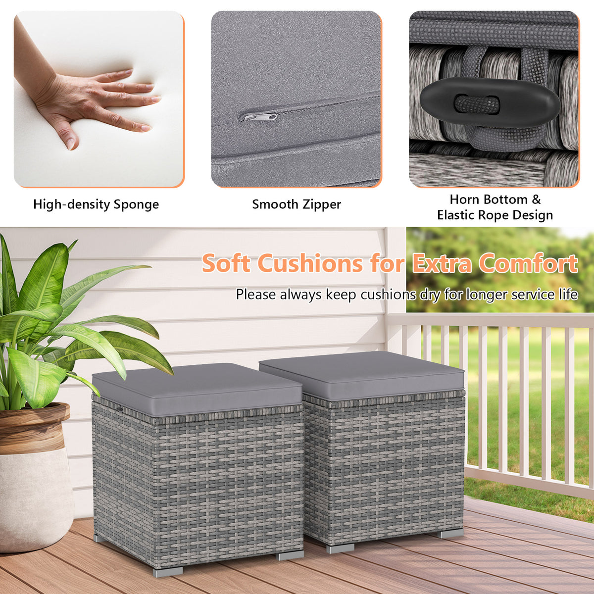 2 Pieces Patio Ottoman with Hidden Storage Space-Mix Grey-grey