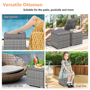 2 Pieces Patio Ottoman with Hidden Storage Space-Mix Grey-grey