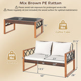 2 Pieces Patio PE Wicker Furniture Set Outside Conversation Set for Porch-White