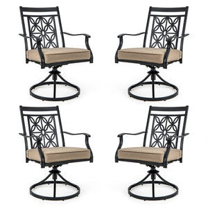 2 Pieces Patio Swivel Chairs with Blossom Pattern Backrest and Cushions-Black
