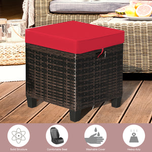 2 Pieces Patio Rattan Ottoman Set with Removable Cushions-Beige