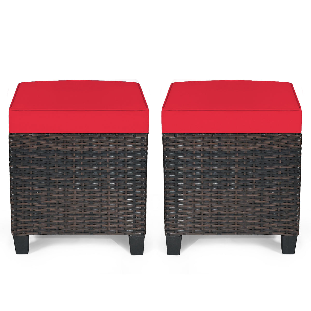 2 Pieces Patio Rattan Ottoman Set with Removable Cushions-Beige