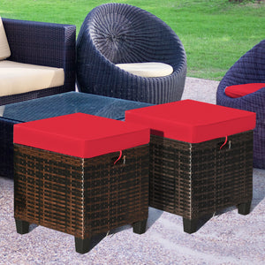 2 Pieces Patio Rattan Ottoman Set with Removable Cushions-Beige