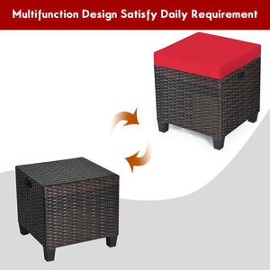 2 Pieces Patio Rattan Ottoman Set with Removable Cushions-Beige