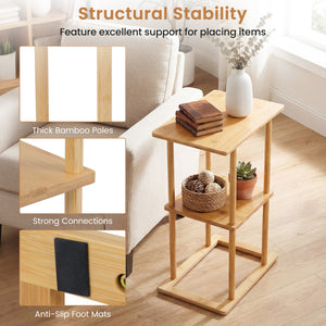 2 Pieces Side Table with Storage Shelves and Bamboo Construction-Natural