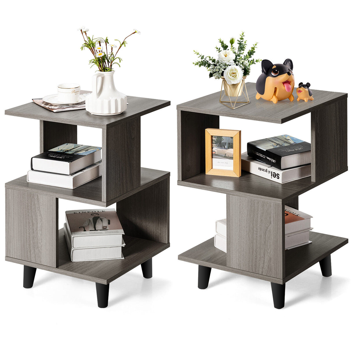 2 Pieces Wooden Modern Nightstand Set with Legs for Living Room
