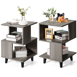 2 Pieces Wooden Modern Nightstand Set with Legs for Living Room