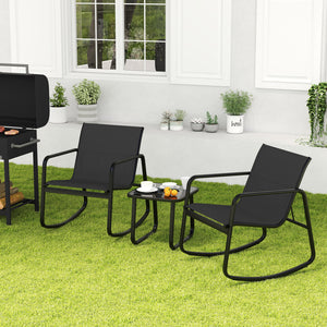 2 Rocking Bistro Chairs and Glass-Top Table for Porch Yard Balcony-Black