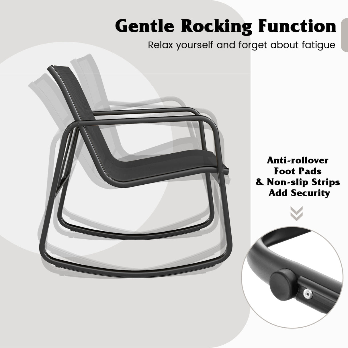 2 Rocking Bistro Chairs and Glass-Top Table for Porch Yard Balcony-Black