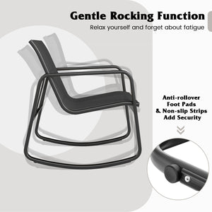 2 Rocking Bistro Chairs and Glass-Top Table for Porch Yard Balcony-Black