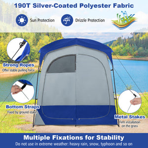 2 Rooms Oversize Privacy Shower Tent with Removable Rain Fly and Inside Pocket-Blue