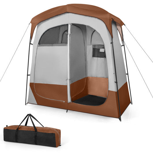 2 Rooms Oversize Privacy Shower Tent with Removable Rain Fly and Inside Pocket-Brown