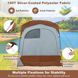 2 Rooms Oversize Privacy Shower Tent with Removable Rain Fly and Inside Pocket-Brown