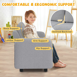 2-Seat Kids Sofa Toddler Sofa Couch with Soft Teddy Fleece Upholstery and Solid Wooden Frame-Gray