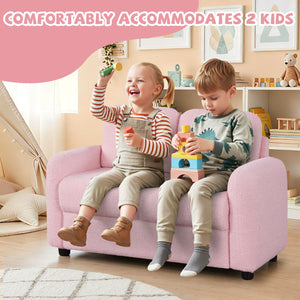 2-Seat Kids Sofa Toddler Sofa Couch with Soft Teddy Fleece Upholstery and Solid Wooden Frame-Pink
