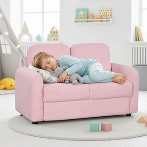 2-Seat Kids Sofa Toddler Sofa Couch with Soft Teddy Fleece Upholstery and Solid Wooden Frame-Pink