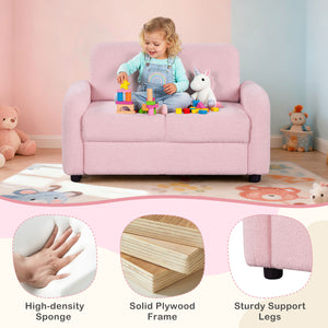 2-Seat Kids Sofa Toddler Sofa Couch with Soft Teddy Fleece Upholstery and Solid Wooden Frame-Pink