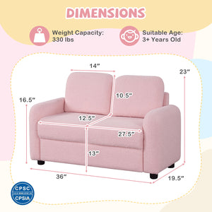 2-Seat Kids Sofa Toddler Sofa Couch with Soft Teddy Fleece Upholstery and Solid Wooden Frame-Pink