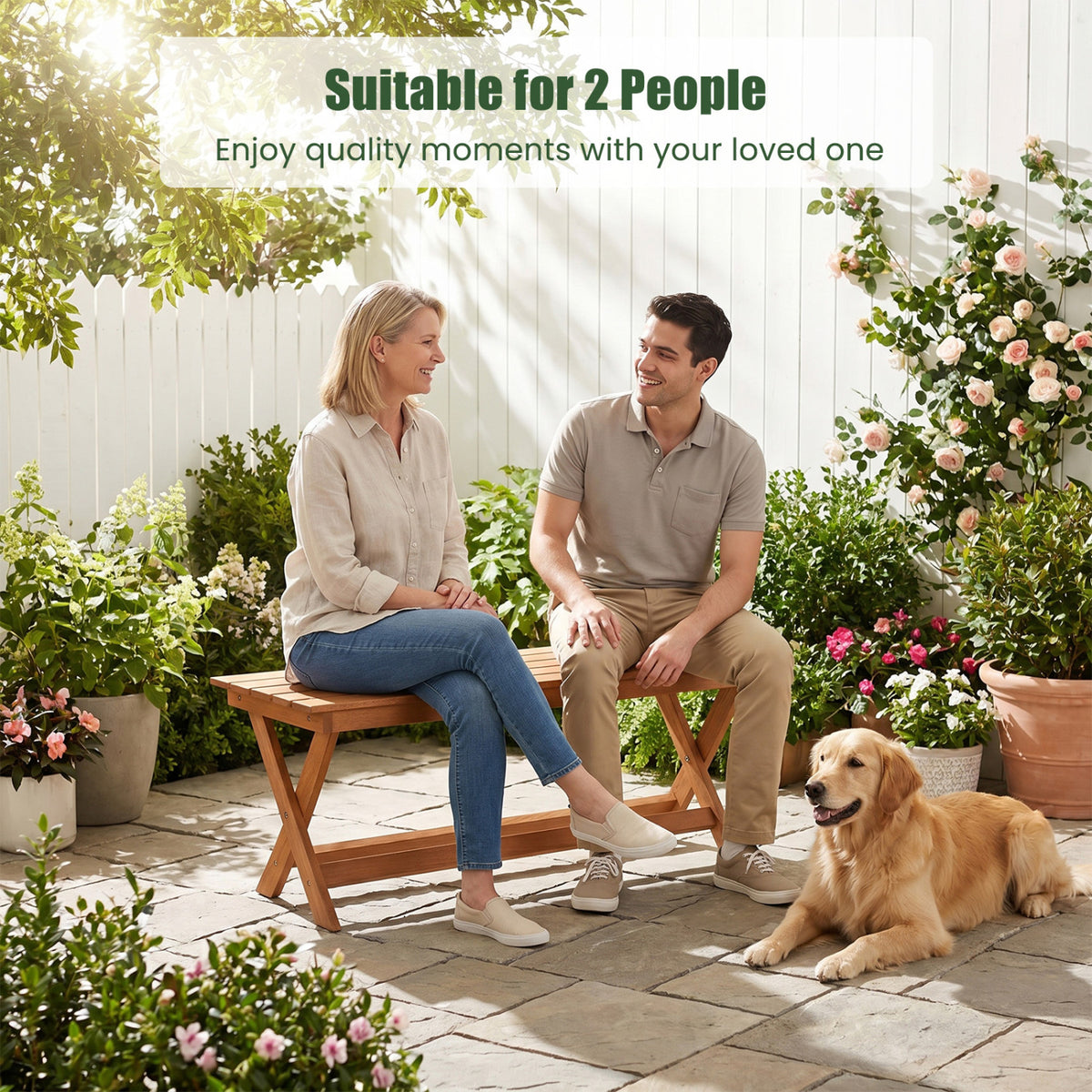 2-Seat Wooden Garden Patio Bench with X-Shaped Legs-1 Piece