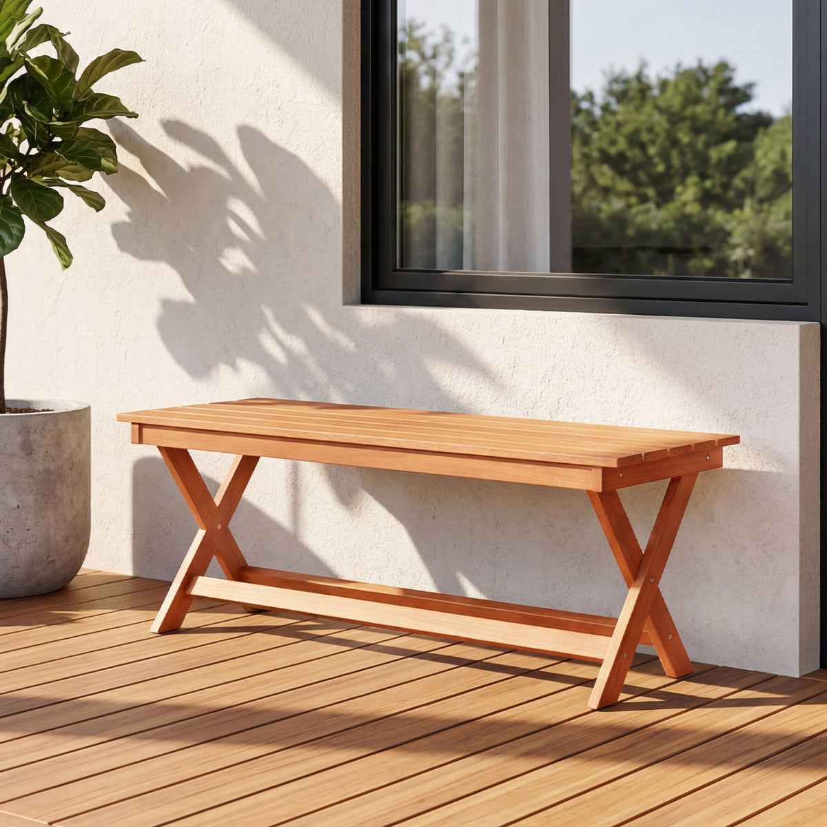 2-Seat Wooden Garden Patio Bench with X-Shaped Legs-1 Piece