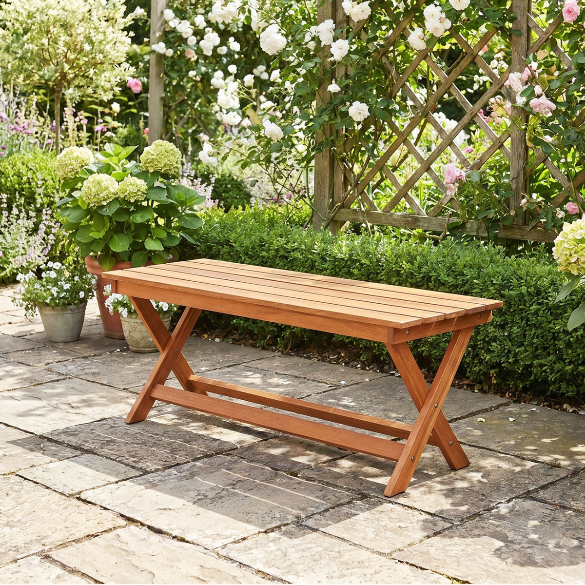 2-Seat Wooden Garden Patio Bench with X-Shaped Legs-1 Piece