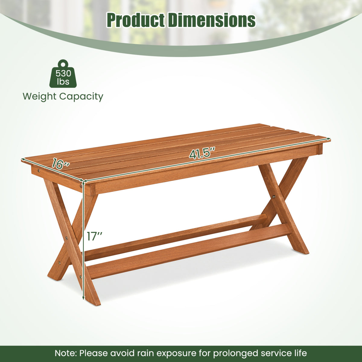 2-Seat Wooden Garden Patio Bench with X-Shaped Legs-1 Piece