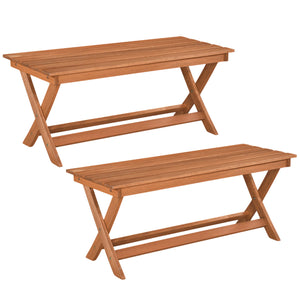 2-Seat Wooden Garden Patio Bench with X-Shaped Legs-Set of 2