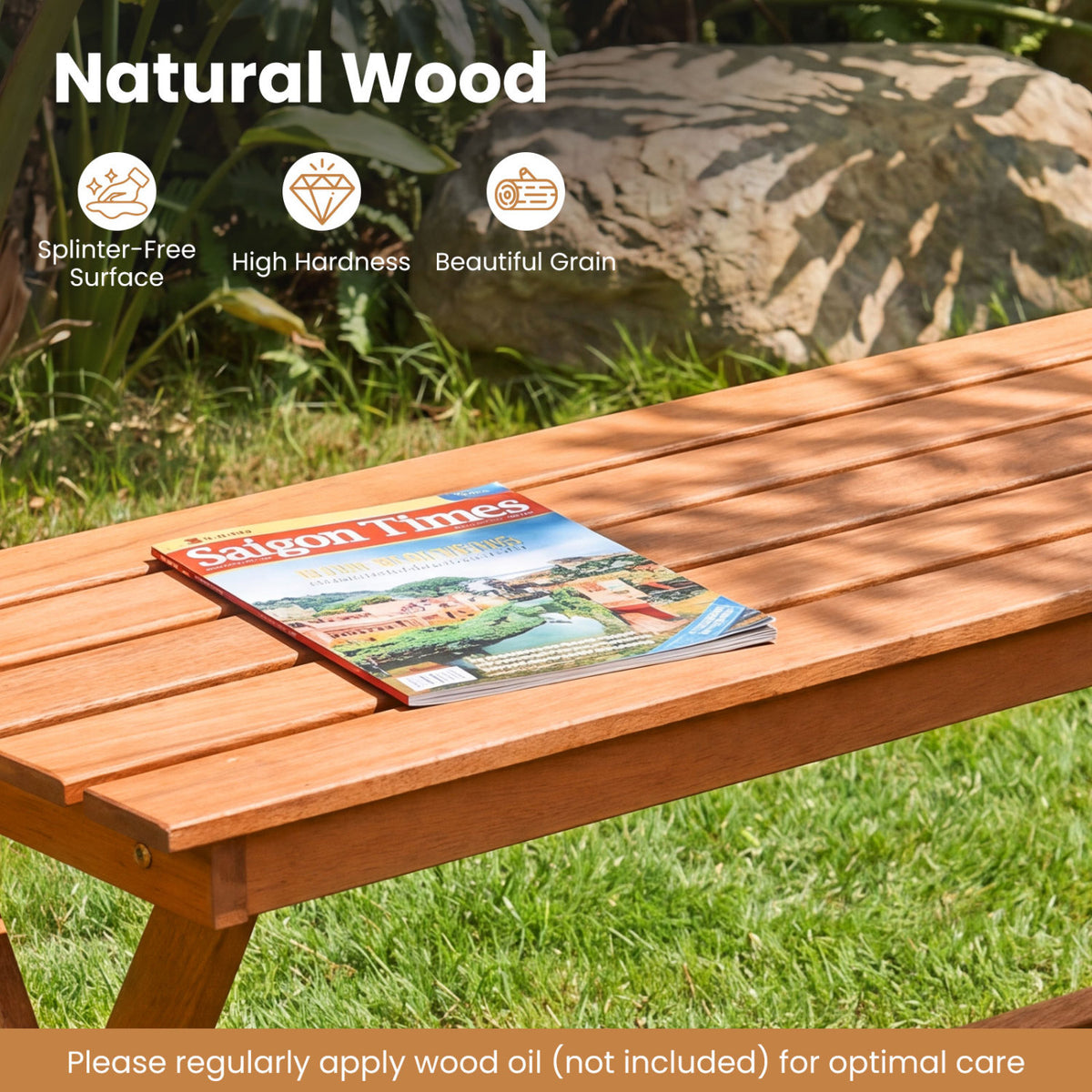 2-Seat Wooden Garden Patio Bench with X-Shaped Legs-Set of 2
