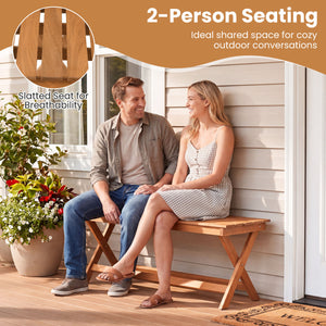 2-Seat Wooden Garden Patio Bench with X-Shaped Legs-Set of 2