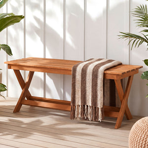2-Seat Wooden Garden Patio Bench with X-Shaped Legs-Set of 2