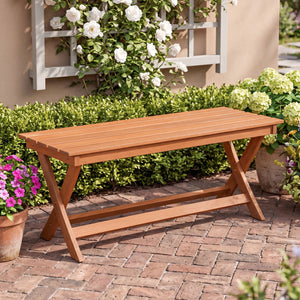 2-Seat Wooden Garden Patio Bench with X-Shaped Legs-Set of 2