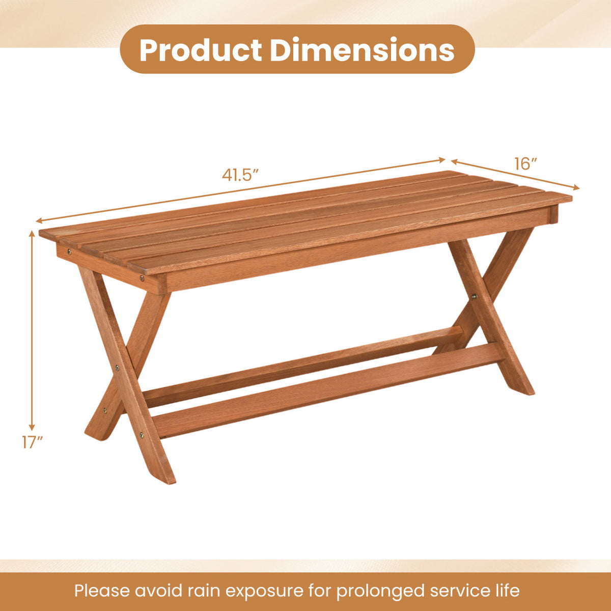 2-Seat Wooden Garden Patio Bench with X-Shaped Legs-Set of 2