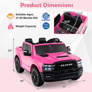 2 Seater 24V Ride on Toy for Big Kids Licensed Ram Truck with Remote and Music-Pink