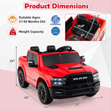 2 Seater 24V Ride on Toy for Big Kids Licensed Ram Truck with Remote and Music-Red