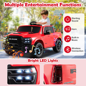 2 Seater 24V Ride on Toy for Big Kids Licensed Ram Truck with Remote and Music-Pink