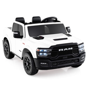 2 Seater 24V Ride on Toy for Big Kids Licensed Ram Truck with Remote and Music-White