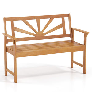 2-Seater Acacia Wood Loveseat Bench with Backrest and Armrests for Patio
