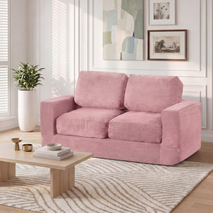 2-Seater Floor Couch Loveseat Foam Sofa with Removable Corduroy Cover-Pink