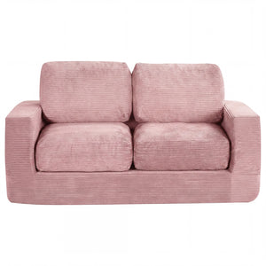 2-Seater Floor Couch Loveseat Foam Sofa with Removable Corduroy Cover-Pink